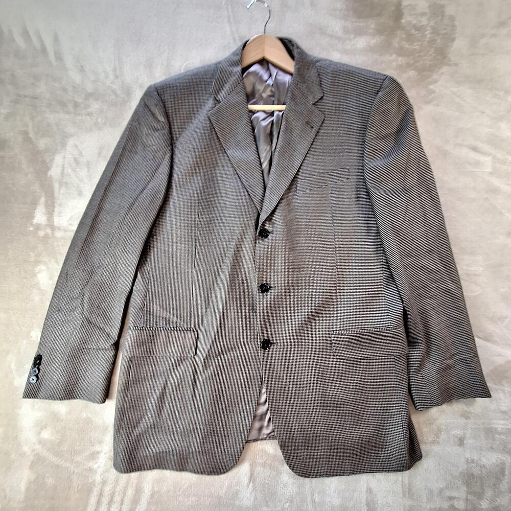 Joseph Abboud Sport Coat Mens 44 Long Brown Silk Wool Check Ventless 3 Btn USA